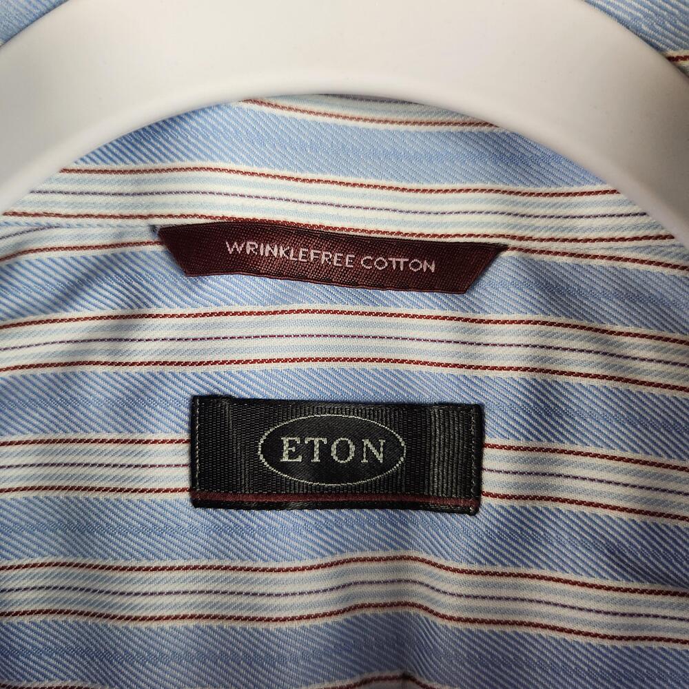 Eton Shirt Mens 18 46 Blue Striped Wrinklefree Cotton Dress Long Sleeve Pocket